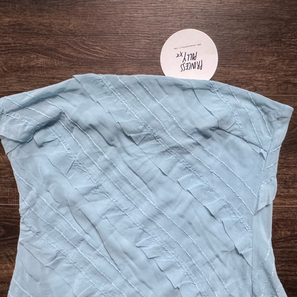 PRINCESS POLLY Lars strapless RUFFLES mini dress blue 10 - Picture 7 of 9